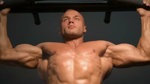 Pull-ups exercises in gym Video stock 136470369