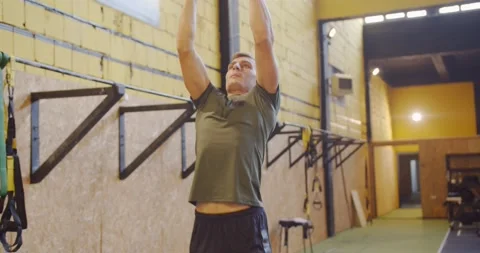 Pull ups on rope Stock Footage 160160637