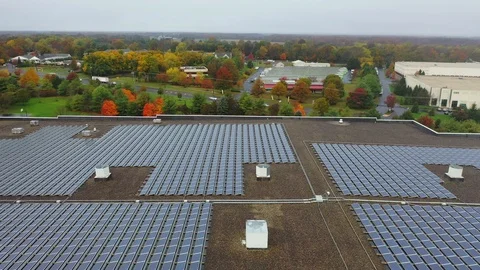 Pullback Aerial View of Modern Industrial Warehouse Rooftop Stock-Footage 119556193