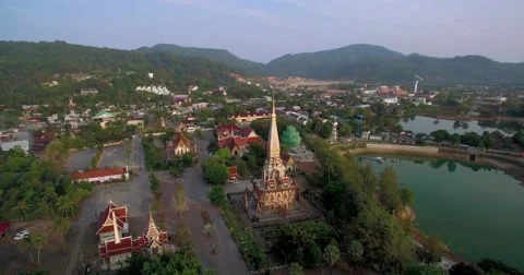 Pullback Ascending Aerial Drone Shot of Wat Chalong in Phuket Thailand Stock Footage 65710469