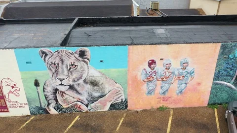 Pullback from building murals,  downtown, La Feria, TX, USA Stock Footage 129200978