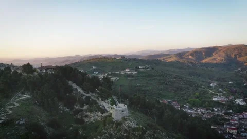 Pullback drone footage from Berat Castle Video stock 311105238