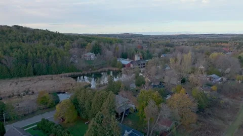 Pullback Drone Shot Of The Alton Mill And Houses In Rural Town Of Caledon In Stock-Footage 320989796