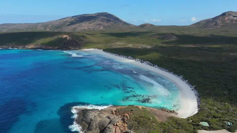 Pullback Drone Shot of Hellfire Bay, Esperance, Western Australia Stock Footage 340887449