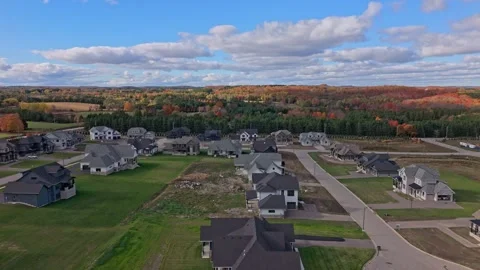 Pullback Drone Shot Of A Newly Constructed Housing Community During Fall In Stock Footage 331010081