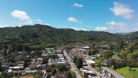 Pullback drone shot over downtown Fairfax, California on a sunny day Stock Footage 278019903