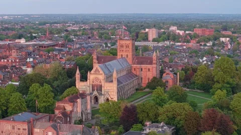 Pullback Drone Shot with Tilt-Down Reveal of St Albans Cathedral Stock-Footage 317311513