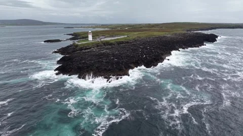 Pullback from a lighthouse at Ballyglass, County Mayo, Ireland. Stock Footage 342736018