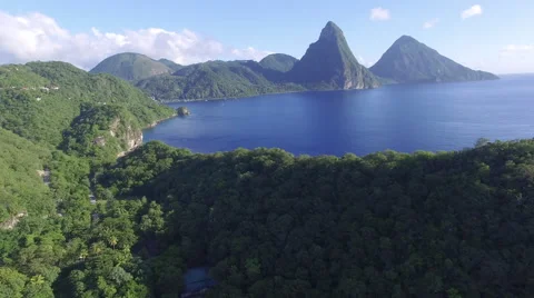 Pullback of mountain and forest by the sea, Malta Stock Footage 66387617
