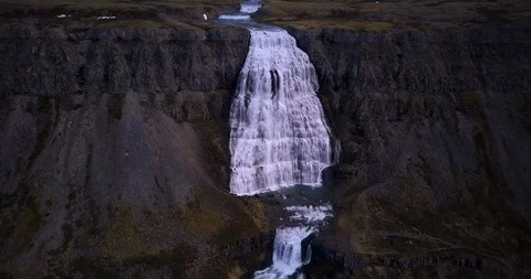 Pullback reveal of Dynjandi waterfall in Iceland Stock Footage 101793124