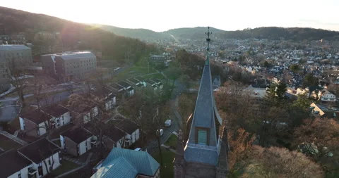 Pullback reveal of Lehigh University campus housing and buildings. Barren Stock Footage 168280228