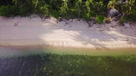 Pullback shot from the drone on a deserted, uninhabited beach Stock Footage 77978687