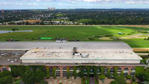 Pullback Shot of the Front of Belmont Racetrack Park Stock Footage 116191977