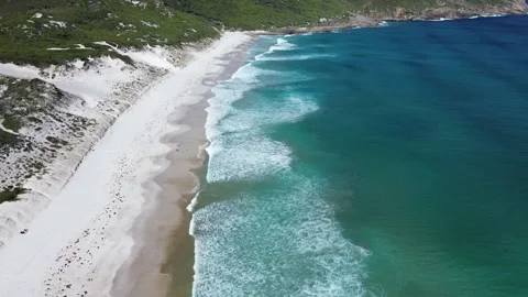 Pullback of Squeaky Beach Coastline Stock Footage 334836051