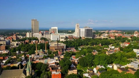 Pullback View of Downtown Albany Skyline Stock Footage 113405459