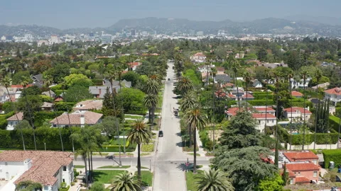Pullback view of sunny LA California with palm trees and wealthy houses Stock Footage 273888141