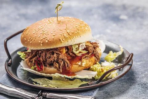 Pulled beef burger Stock Photos