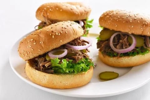 Pulled beef hamburger with vegetables Stock Photos