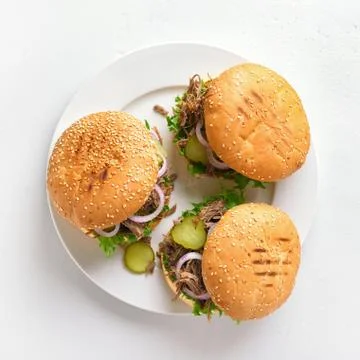 Pulled beef hamburgers with vegetables Stock Photos