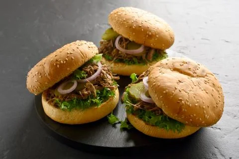 Pulled beef sandwiches Stock Photos