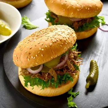 Pulled beef sandwiches Stock Photos