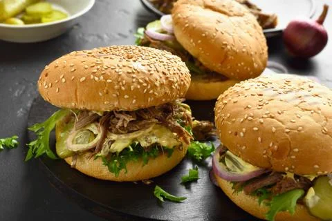 Pulled beef sandwiches Stock Photos