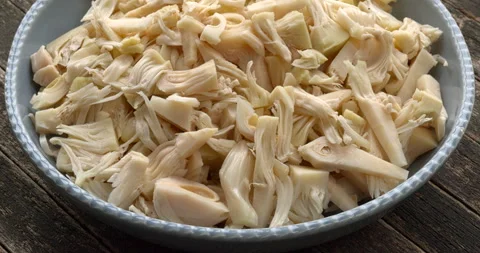 Pulled, canned jackfruit in bowl. Stock Footage 299928340