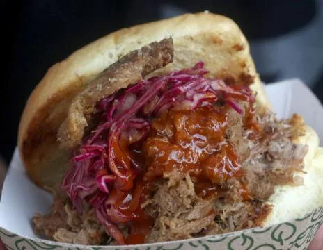 Pulled duck sandwich on a bun Stock Photos