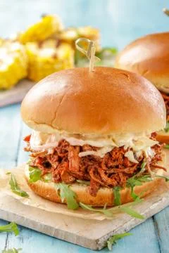 Pulled pork burger meal Stock Photos