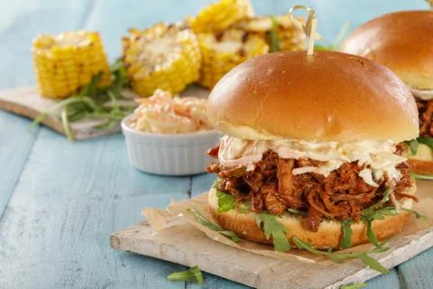 Pulled pork burger meal Stock Photos