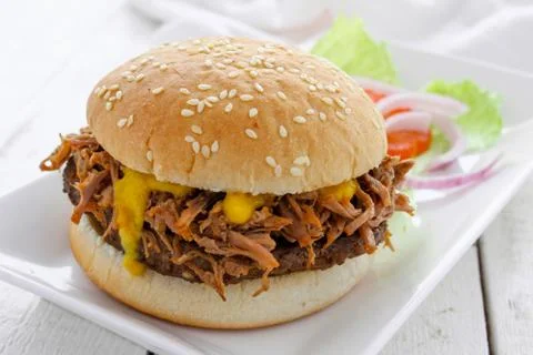 Pulled pork burger meal Stock Photos