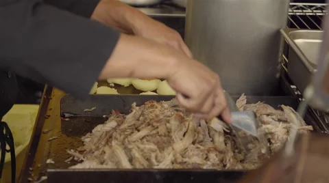 Pulled pork on the flat top. Stock Footage 52367276