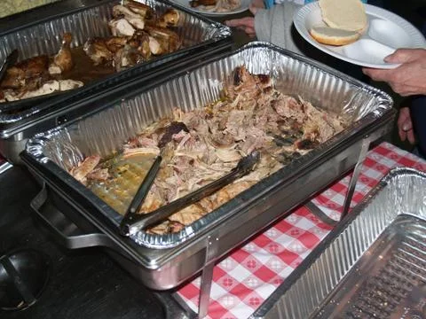 Pulled Pork Meat - Catered Picnic Event Stock Photos