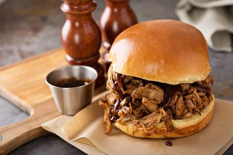 Pulled pork sandwich with bbq sauce Stock Photos