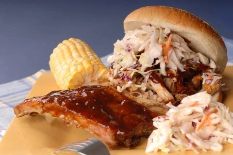 Pulled pork sandwich, ribs Stock Photos