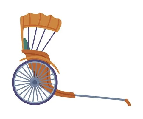 Pulled Rickshaw as Two-wheeled Chinese Passenger Cart and Transport Vector 스톡 일러스트