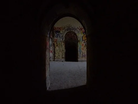 Pulled in spooky old building Stock Footage 80954447