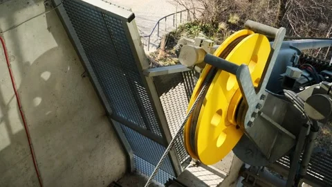 Pulley of a cable car turning in slow motion. Stock Footage 336644057