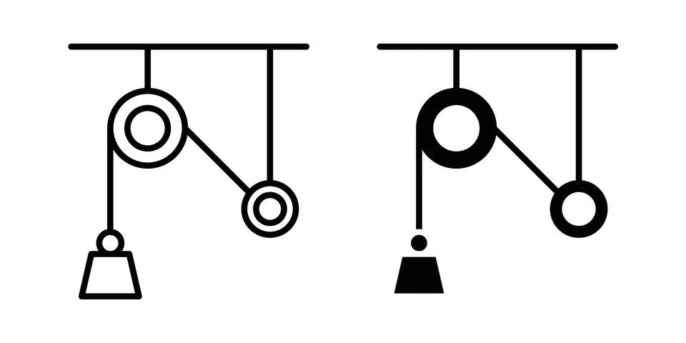 Pulley icon linear versions pack on white background Stock Illustration
