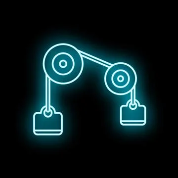 Pulley system balancing two weights with glowing neon light Stock Illustration