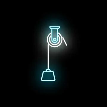 Pulley system lifting weight neon glow icon Stock Illustration