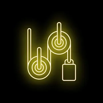 Pulley system neon icon for physics mechanics Stock Illustration