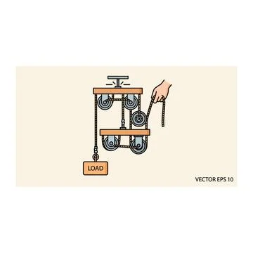 Pulley system physics illustration mechanical advantage engineering Stock Illustration