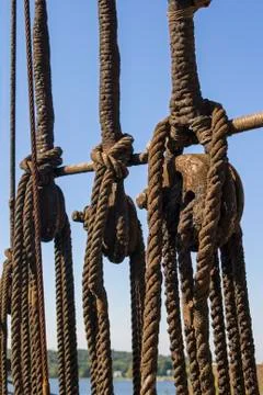 Pulleys on a ship Stock Photos