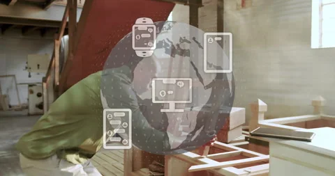 Pulling and inspecting drawer, craftsman aligning dresser frame in woodworking Stock Footage 316183917