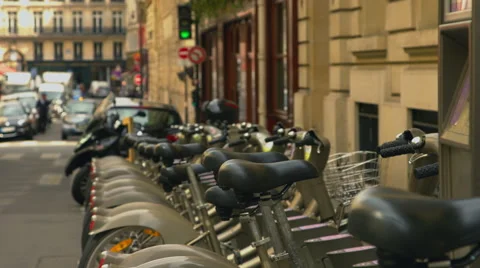 Pulling in and out focus on bikes Stock Footage 50522168