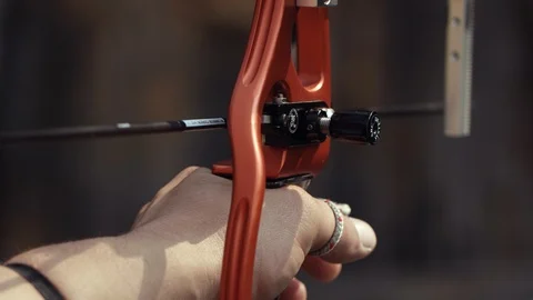 Pulling An Arrow On A Bow. Close-up. Stock Footage 104113066