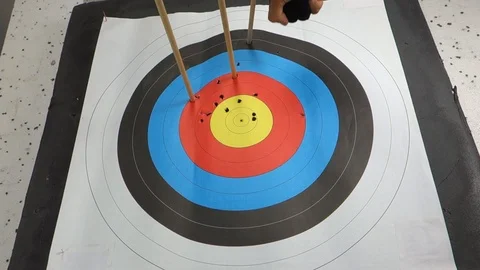 Pulling arrows out of the target Stock Footage 113729223