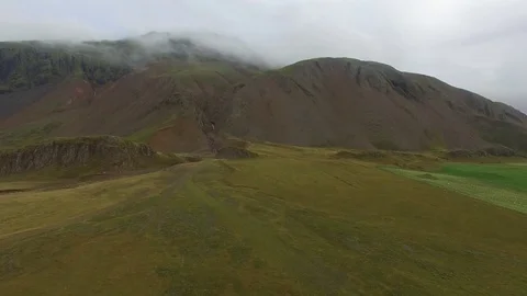 Pulling away from foggy mountain Stock Footage 84783874