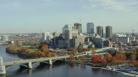 Pulling away from Longfellow Bridge Stock Footage 160296302